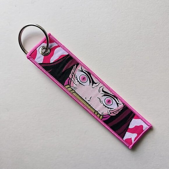 Anime Pink Fabric Keychain – Double-Sided Embroidered Strap Accessory - Picture 4 of 4